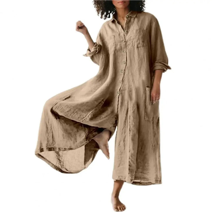 Kvinner Jumpsuit med Vide Ben og Knappedetaljer