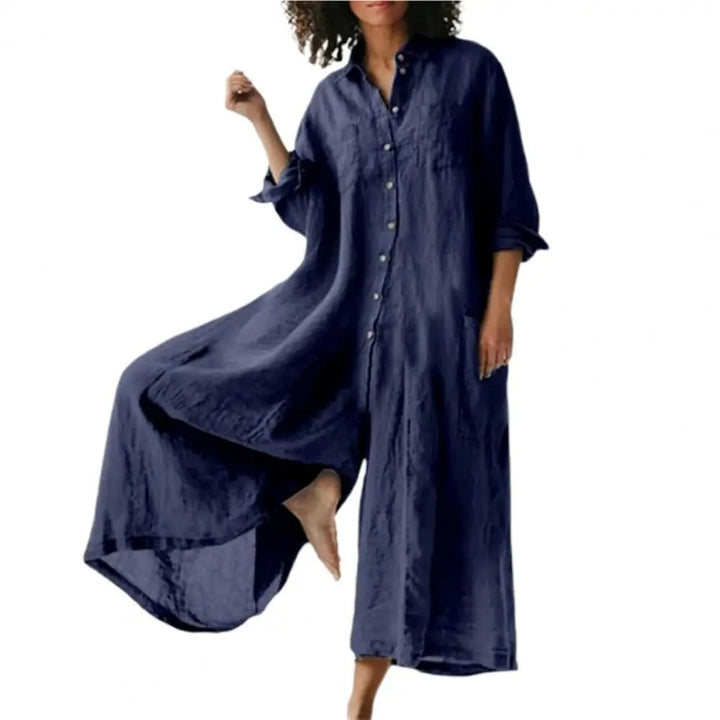Kvinner Jumpsuit med Vide Ben og Knappedetaljer