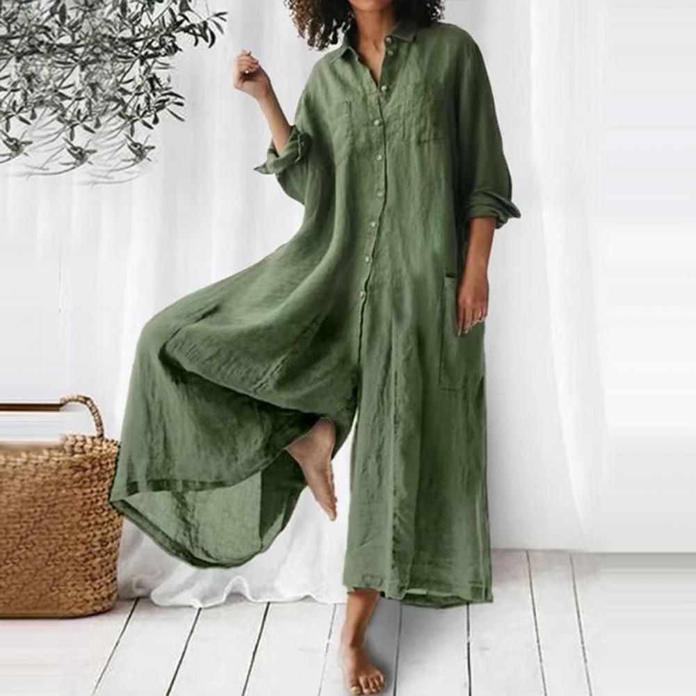 Kvinner Jumpsuit med Vide Ben og Knappedetaljer