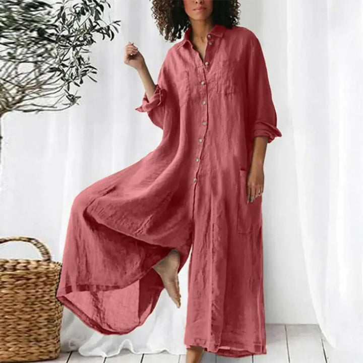 Kvinner Jumpsuit med Vide Ben og Knappedetaljer