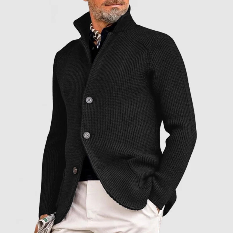 Herre Strikket Cardigan – Klassisk Knappegenser med Ribbede Detaljer
