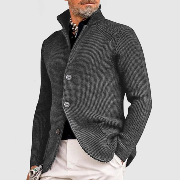 Herre Strikket Cardigan – Klassisk Knappegenser med Ribbede Detaljer