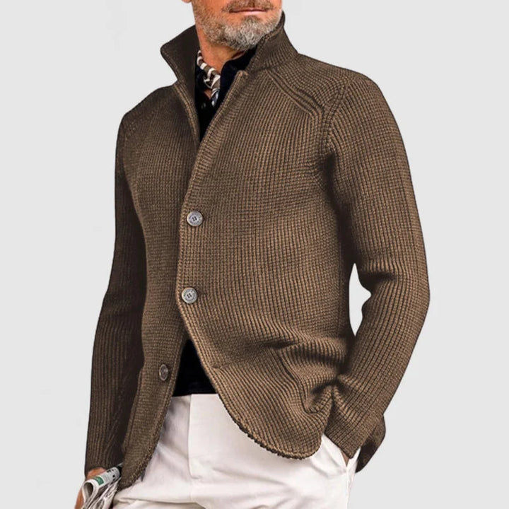 Herre Strikket Cardigan – Klassisk Knappegenser med Ribbede Detaljer