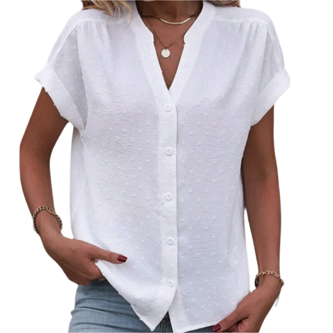 Klassisk Damebluse med Knappedetaljer – Tidløs Eleganse og Komfort