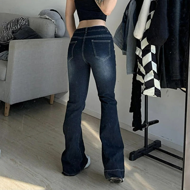 Kvinner Flare-jeans med Lav Midje – Trendy Retrostil