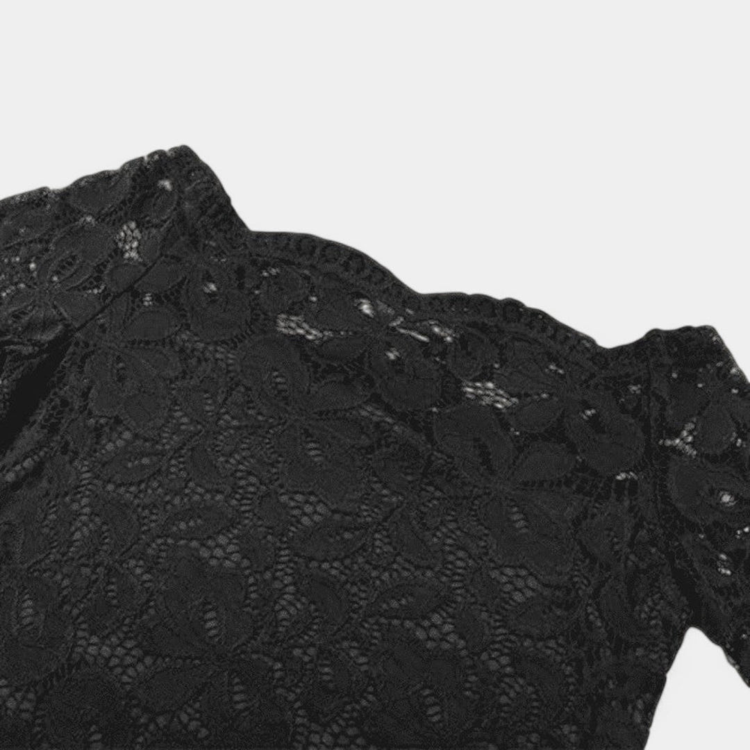 Kvinners Topp med Utringning og Delikate Blonde Detaljer