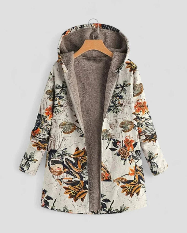Kvinners Fleecejakke med Hette og Blomsterdesign