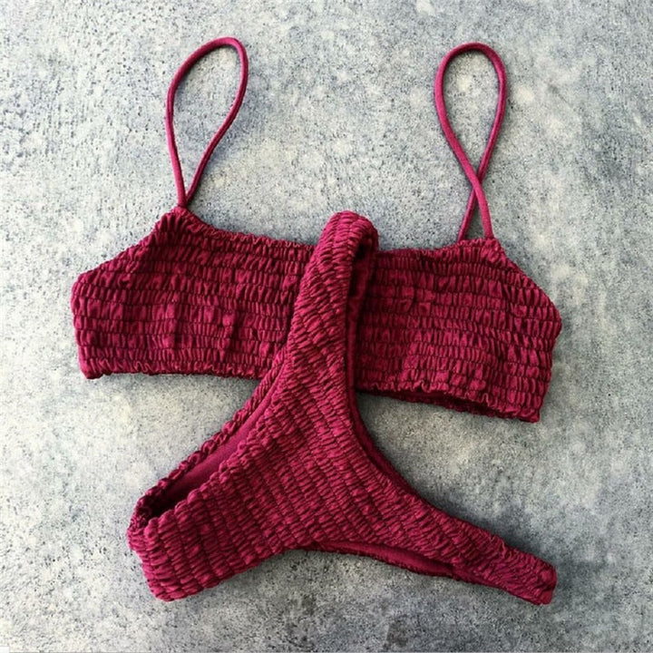 Kvinners Plissert Push-Up Bikini Sett