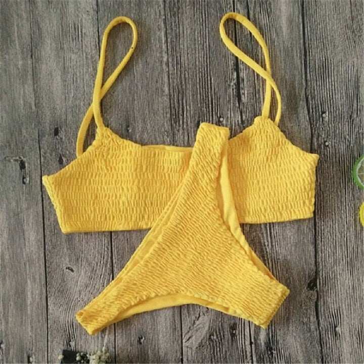 Kvinners Plissert Push-Up Bikini Sett