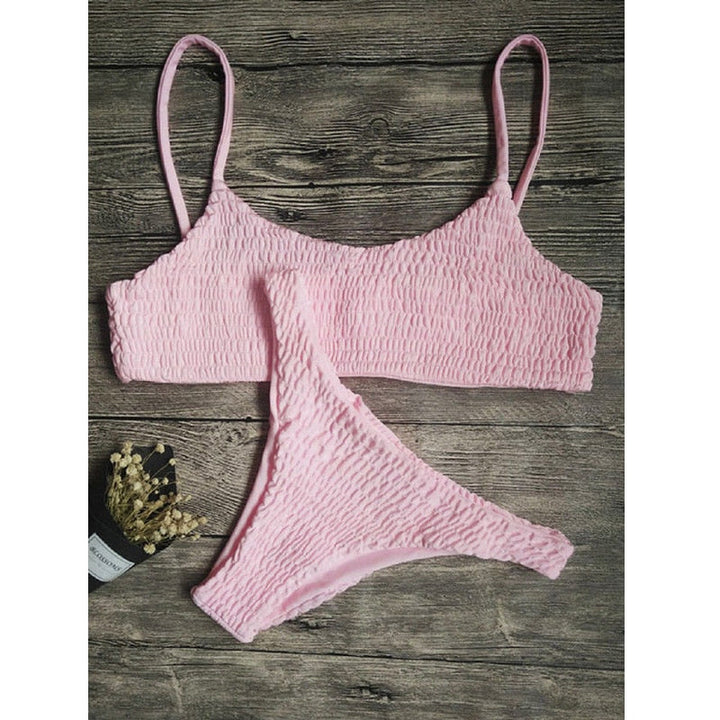 Kvinners Plissert Push-Up Bikini Sett