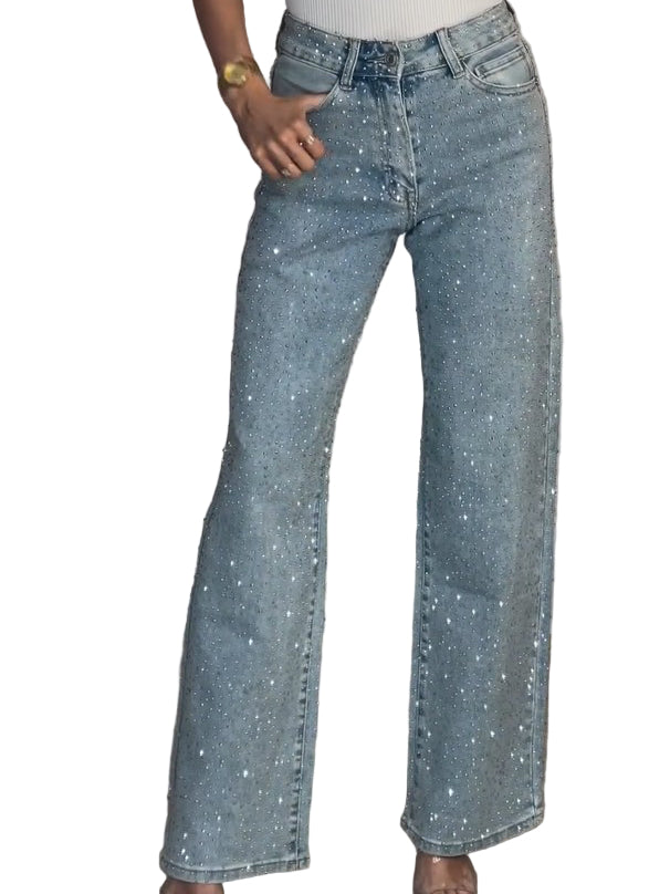 Damejeans med Høy Midje og Glitrende Detaljer