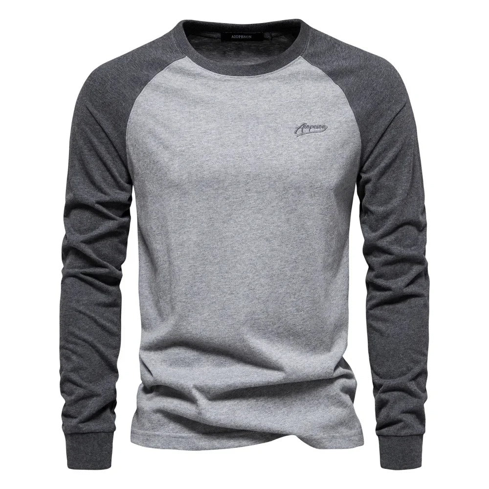 Langermet Patchwork T-skjorte for Menn – Unik Stil