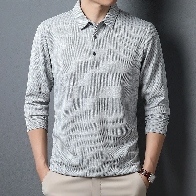 Menns Langermet Poloskjorte for Business Casual og Stil