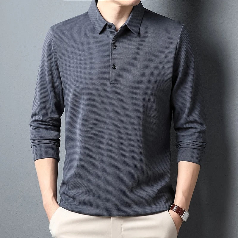Menns Langermet Poloskjorte for Business Casual og Stil