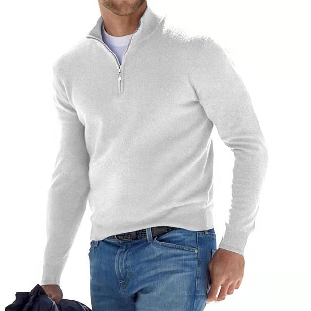 Menns V-hals Pullover med Glidelås – Stil og Komfort