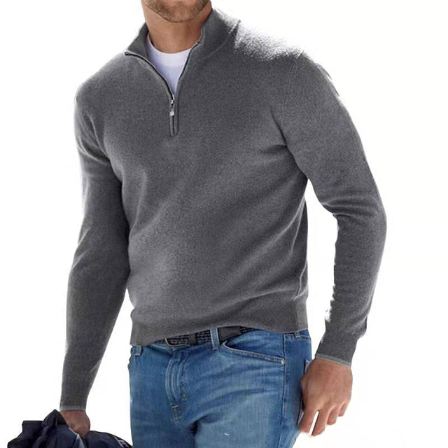 Menns V-hals Pullover med Glidelås – Stil og Komfort