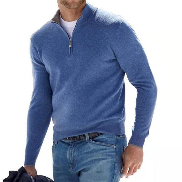 Menns V-hals Pullover med Glidelås – Stil og Komfort