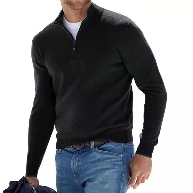 Menns V-hals Pullover med Glidelås – Stil og Komfort