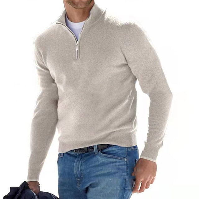 Menns V-hals Pullover med Glidelås – Stil og Komfort