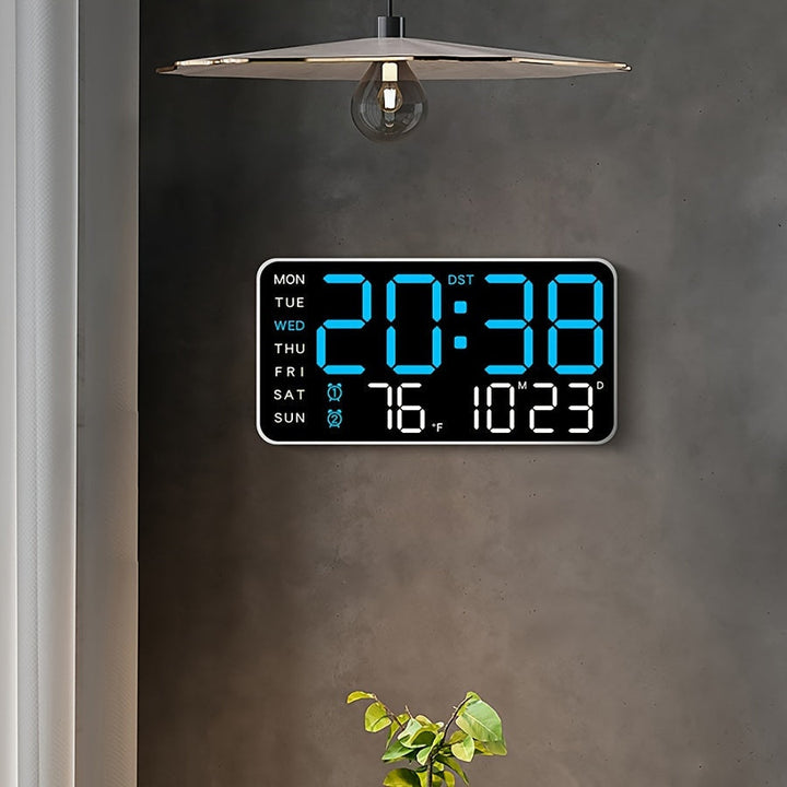 Moderne Digital Veggklokke – Tid, Temperatur &amp; Alarm