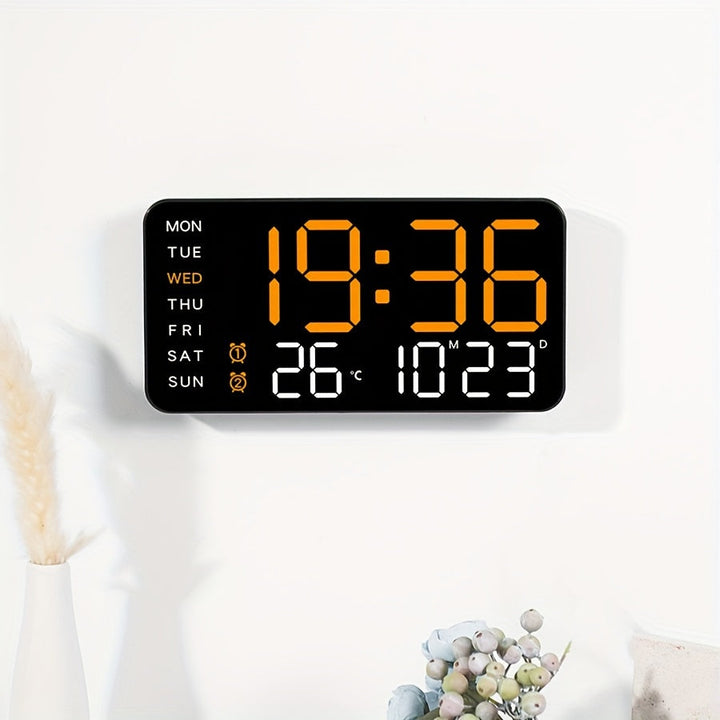 Moderne Digital Veggklokke – Tid, Temperatur &amp; Alarm