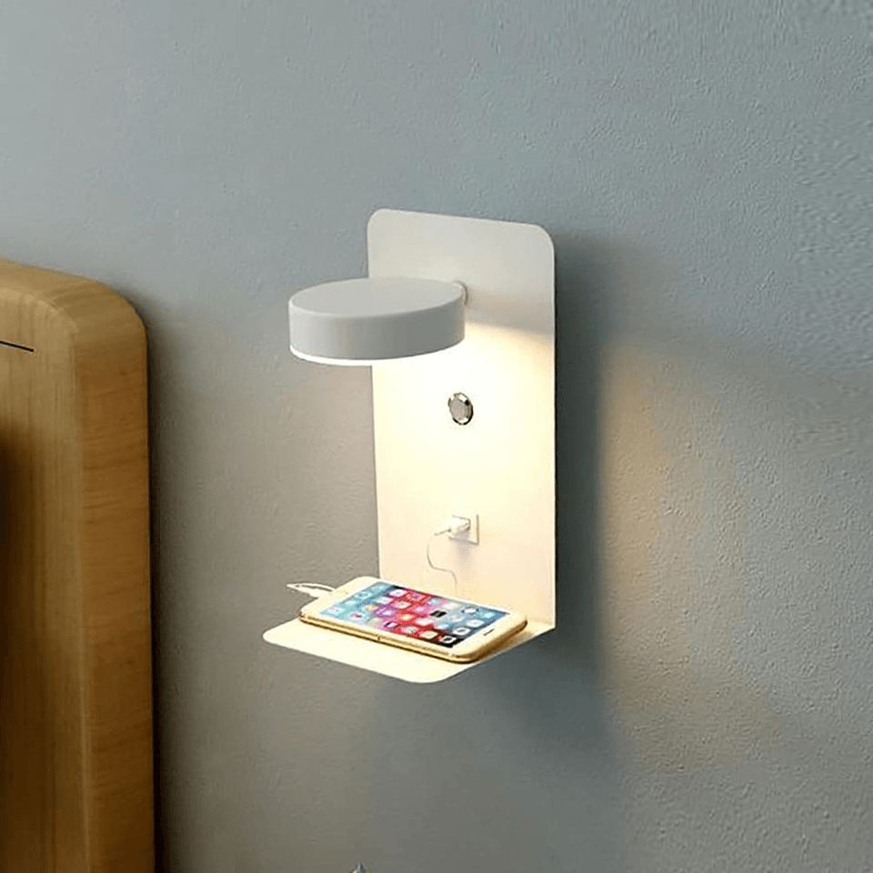 Vegglampe med Roterbart Hode og USB-Lader – Perfekt Leselys
