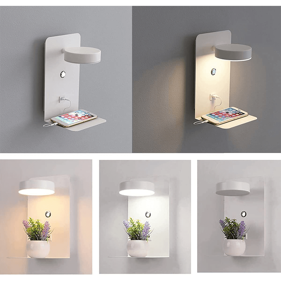 Vegglampe med Roterbart Hode og USB-Lader – Perfekt Leselys