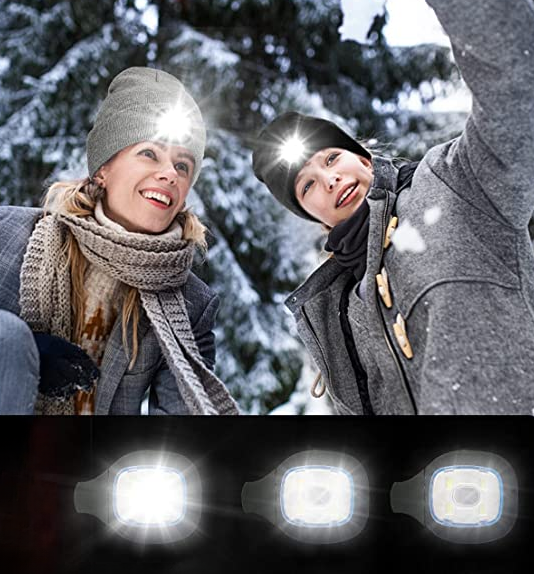 Unisex Oppladbar Strikket Lue med LED Lys – Perfekt for Mørke Kvelder