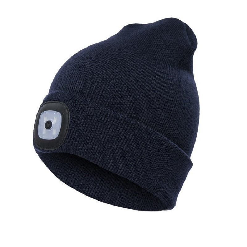 Unisex Oppladbar Strikket Lue med LED Lys – Perfekt for Mørke Kvelder
