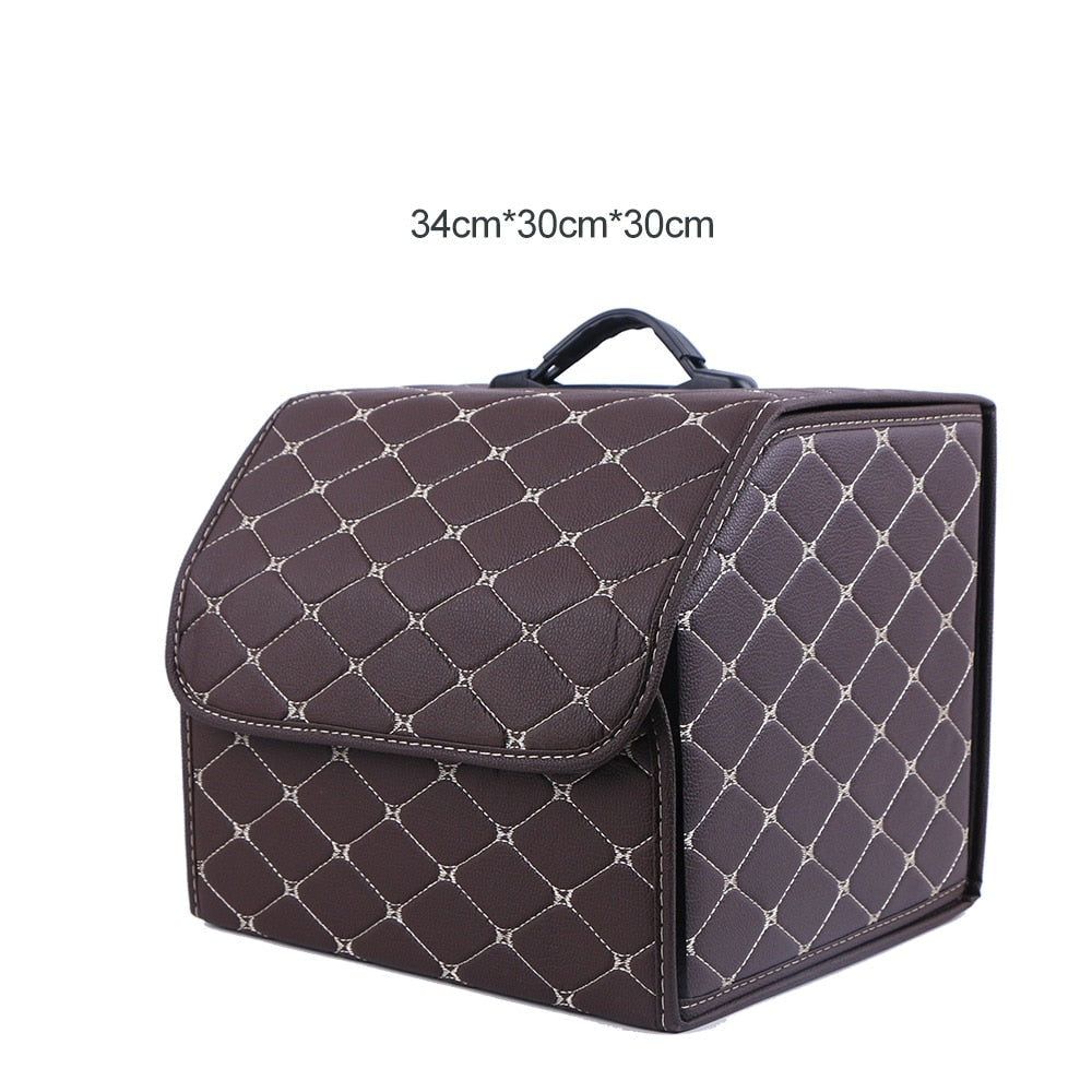 Premium Sammenleggbar Bil Bagasjerom Organizer i PU-skinn