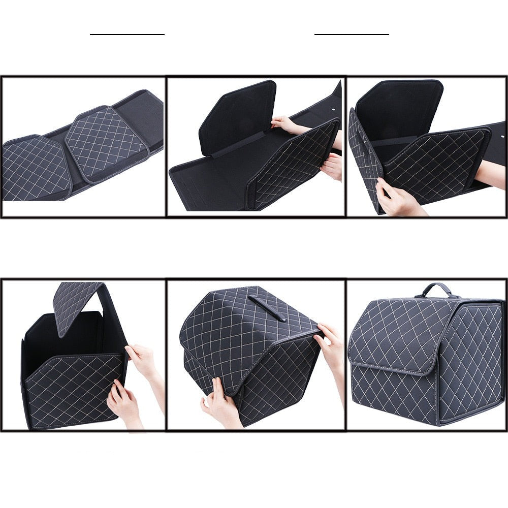 Premium Sammenleggbar Bil Bagasjerom Organizer i PU-skinn