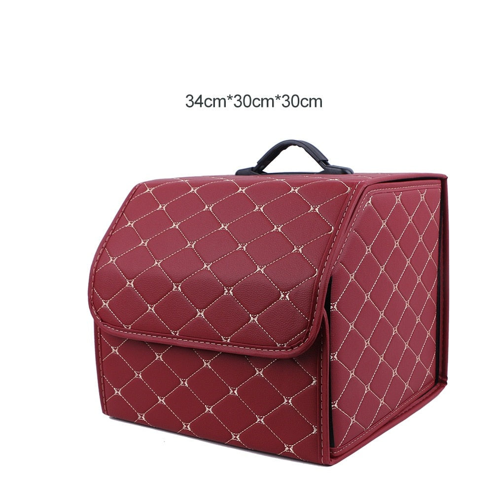 Premium Sammenleggbar Bil Bagasjerom Organizer i PU-skinn
