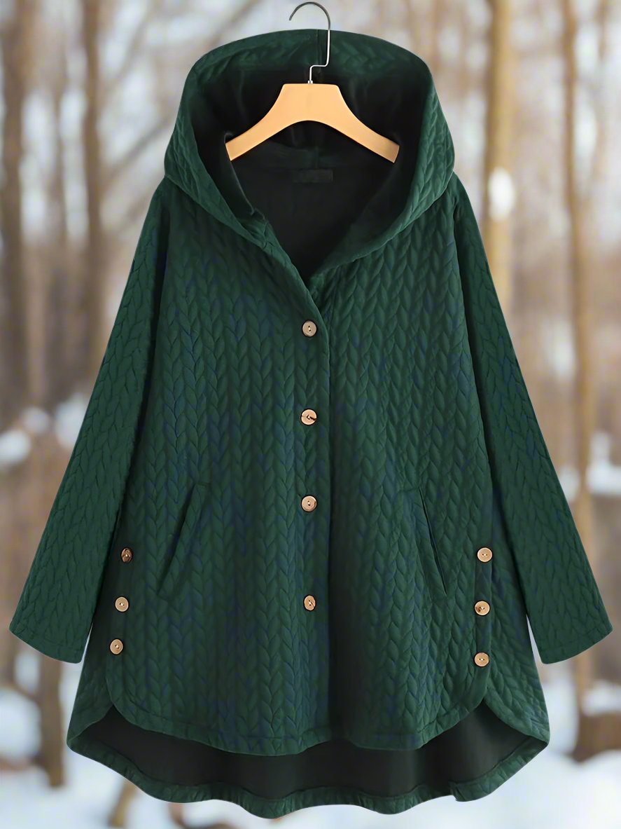 Dame Vinterjakke – Quiltet, Oversized med Hette og Asymmetrisk Kant