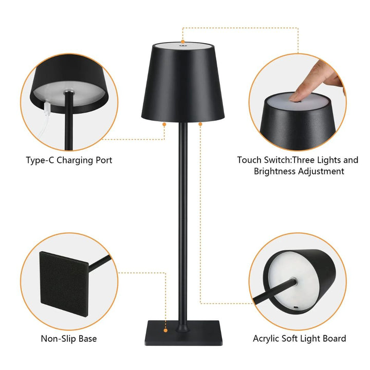Trådløs Bordlampe med Berøringskontroll og USB-lading