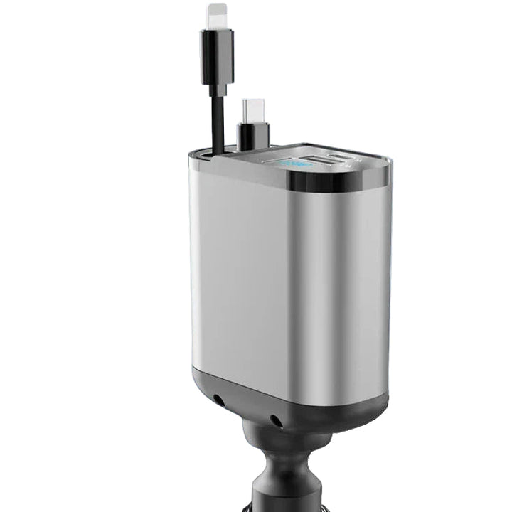 Universal Billader 4-i-1 for Bil med Uttrekkbare Kabler