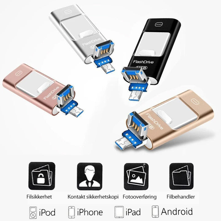 USB-minnepinne for iPhone, iPad og Android - Rask sikkerhetskopi