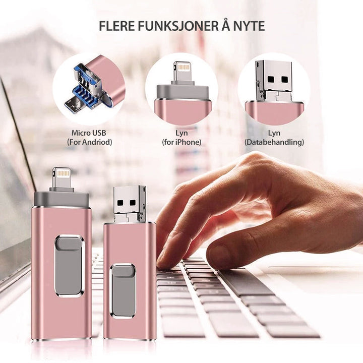 USB-minnepinne for iPhone, iPad og Android - Rask sikkerhetskopi