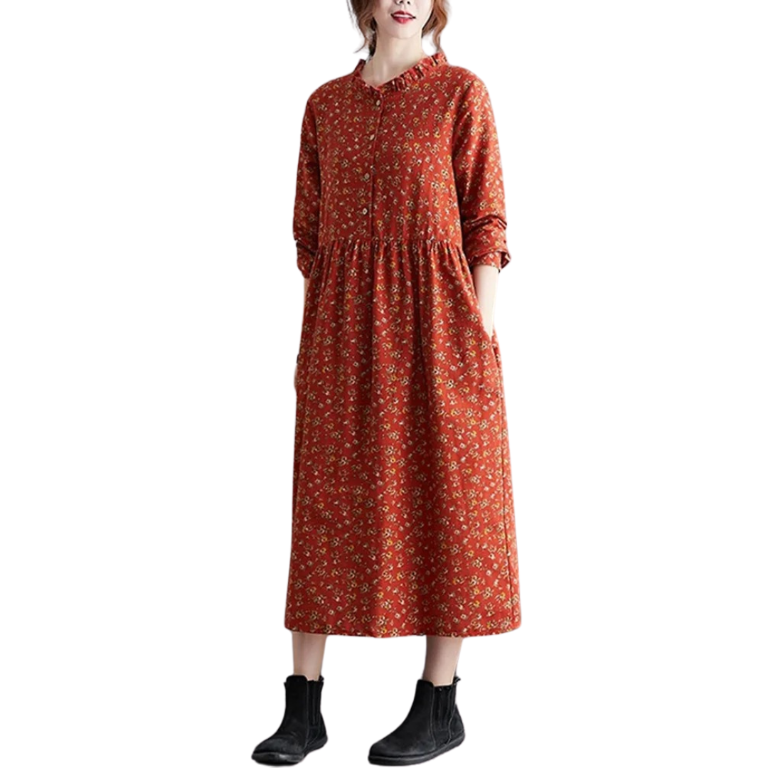 Vintage Blomstret Kjole med Volanger for Kvinner