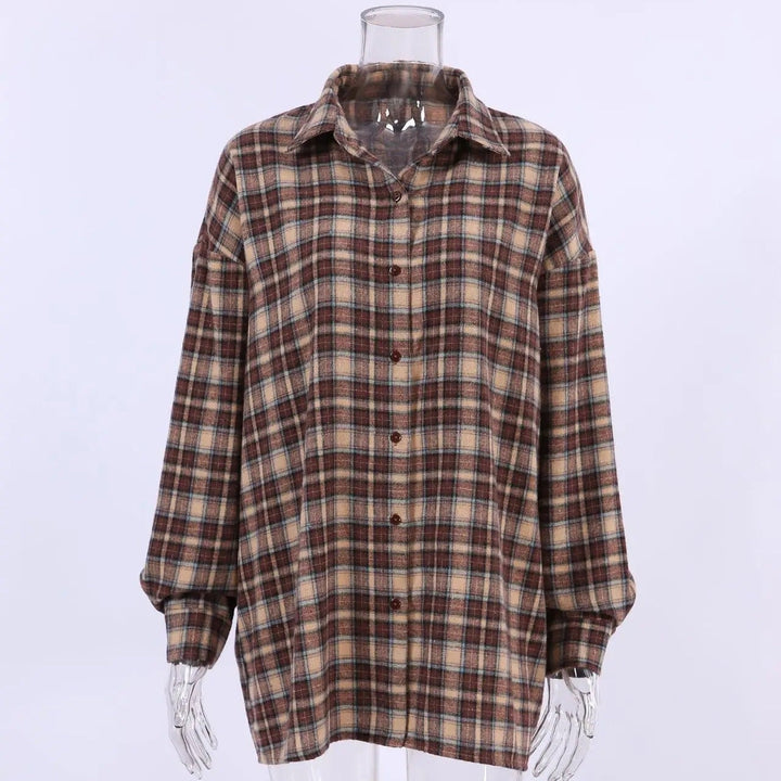 Dame Vintage Rutete Langermet Bluse – Tidløs Stil og Komfort